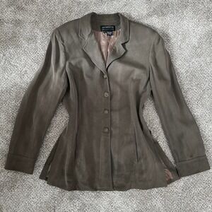 Liz Claiborne Women's Olive 100% Silk Blazer Button Front Jacket Size 12